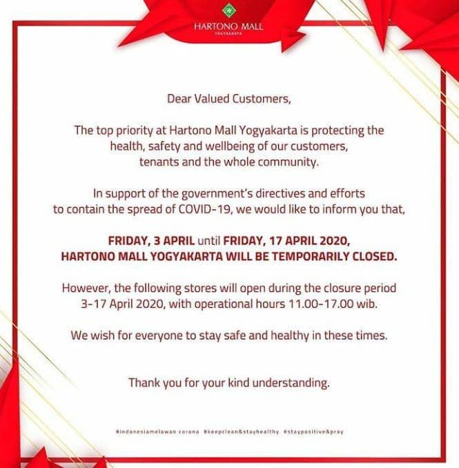 Penutupan mal di Yogyakarta . Instagram/ hartonomalljogja