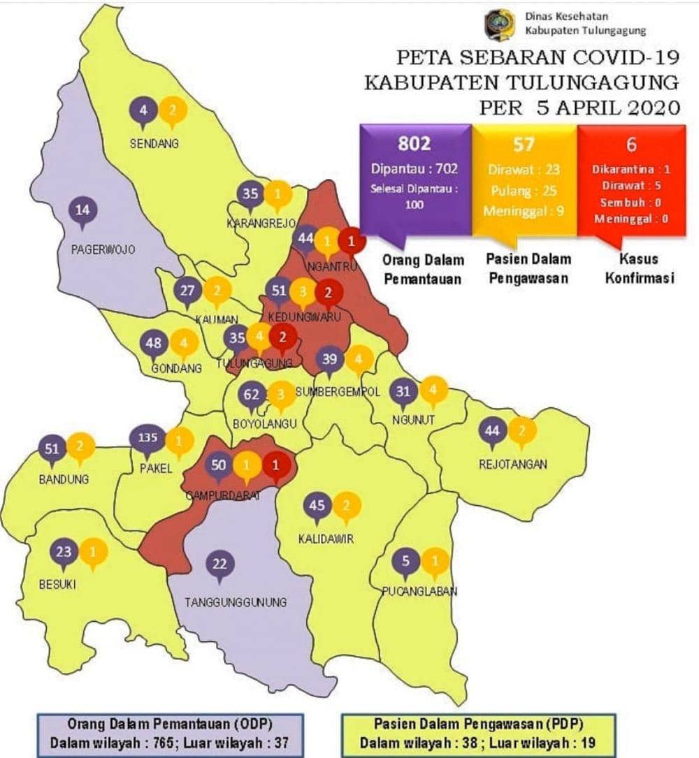 Peta sebaran kasus COVID-19 di Tulungagung, IDN Times/ istimewa