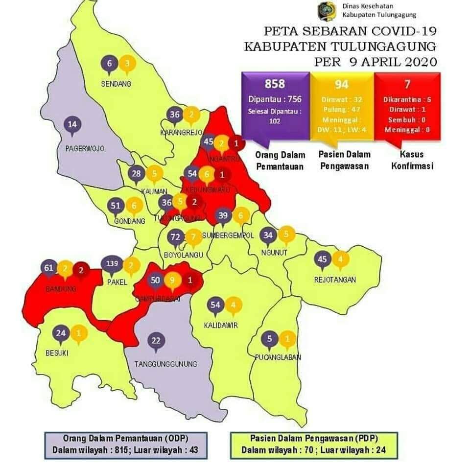 Peta sebaran kasus COVID-19 di Tulungagung, IDN Times/ istimewa