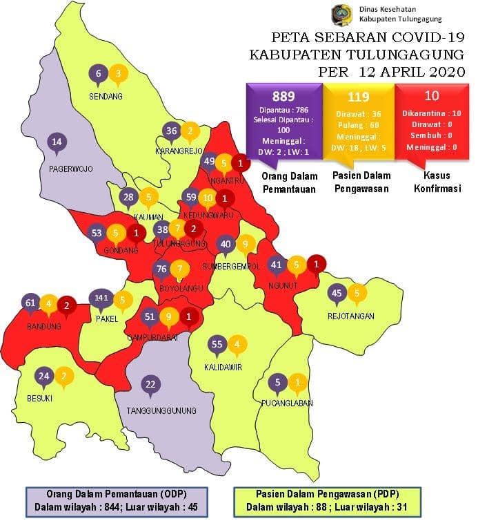 Peta sebaran kasus COVID-19 di Tulungagung, IDN Times/ istimewa