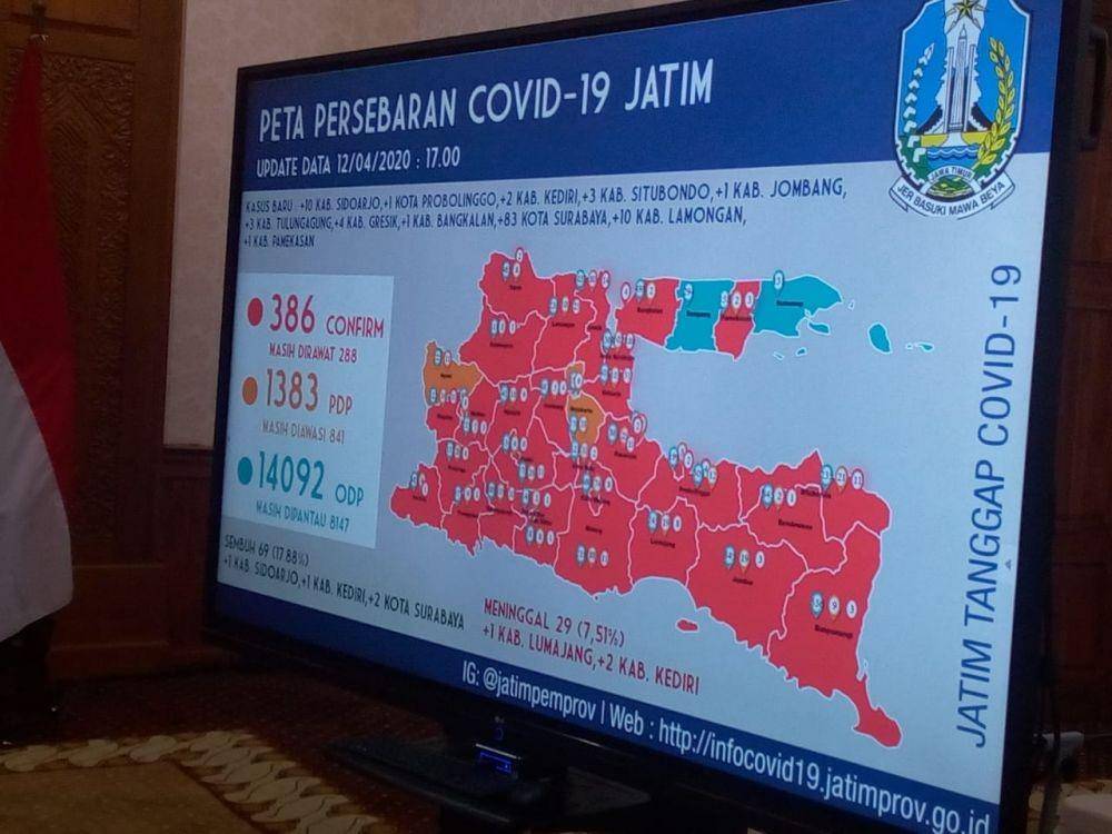Peta persebaran COVID-19 di Jatim per Minggu (12/4). IDN Times/Dok.Istimewa