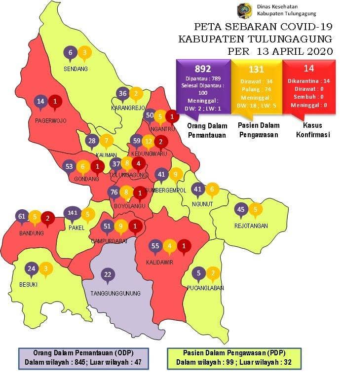 Peta sebaran kasus COVID-19 di Tulungagung, IDN Times/ istimewa