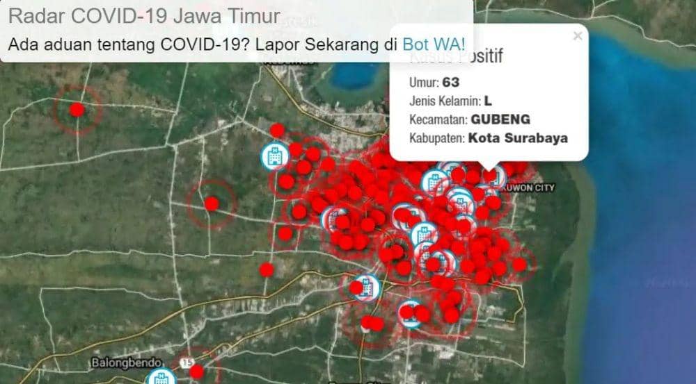 Peta Real Time Sebaran Kasus COVID-19 Jatim Dibuka untuk Umum