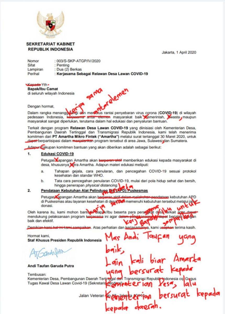 Revisi Surat Stafsus Andi Taufan oleh warganet (Twitter @trendingtopiq)