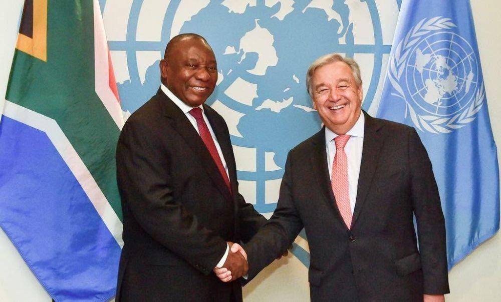Presiden Afrika Selatan Cyril Ramaphosa bertemu dengan Sekretaris Jenderal PBB Antonio Guterres. Foto diambil dari media sosial. twitter.com/CyrilRamaphosa