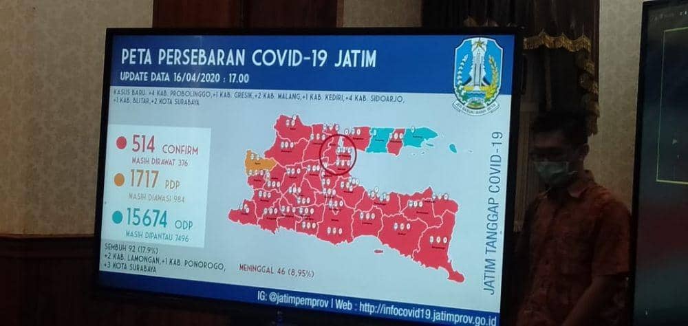 Peta sebaran virus corona di Jatim per Kamis (16/4). Dok.IDN Times/Istimewa