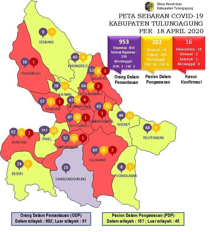 Peta sebaran kasus COVID-19 di Tulungagung, IDN Times/ istimewa