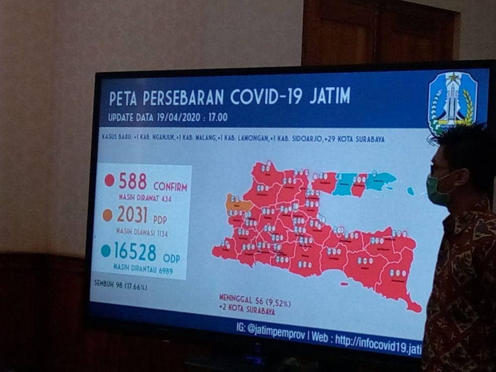 Peta persebaran COVID-19 di Jatim per Minggu malam (19/4). IDN Times/ Dok. Istimewa