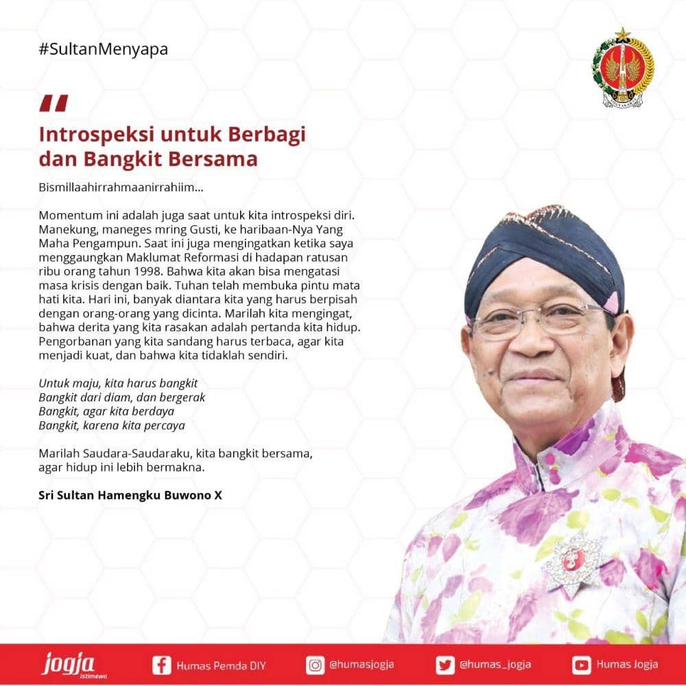 Sultan HB X Ajak Warga Introspeksi untuk Berbagi dan Bangkit Bersama