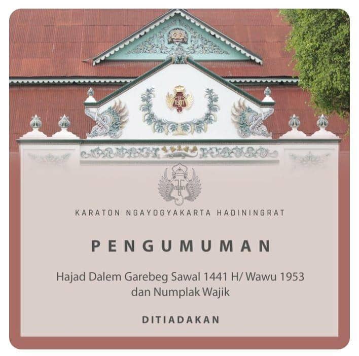Pengumuman Garebeg Sawal tahun ini ditiadakan. Instagram/kratonjogja