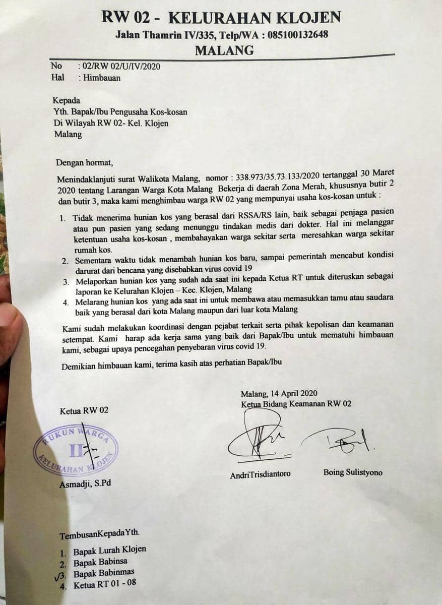 Viral Larangan Kos di Malang Terima Tenaga Medis, Ini Kata Ketua RW