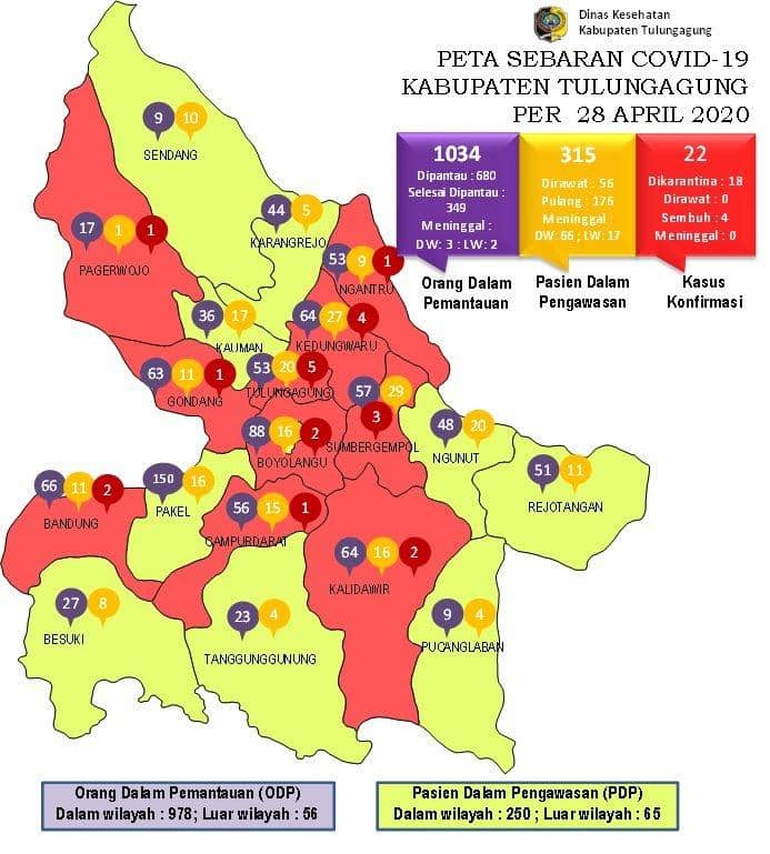 Peta sebaran kasus COVID-19 di Tulungagung, IDN Times/ istimewa