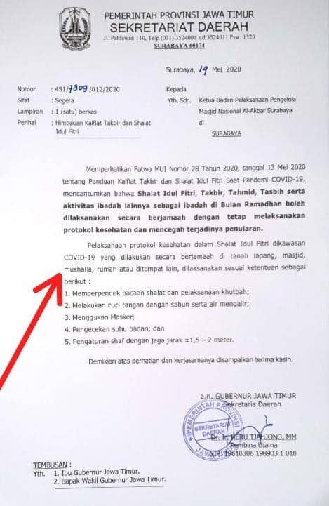 SE Pemprov Jatim perihal Salat Idulfitri. IDN Times/Dok.Istimewa