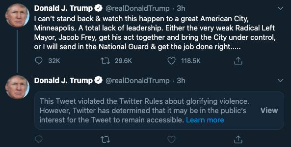Tangkapan layar twit Presiden Amerika Serikat Donald Trump yang disembunyikan Twitter pada 29 Mei 2020. twitter.com/realDonaldTrump