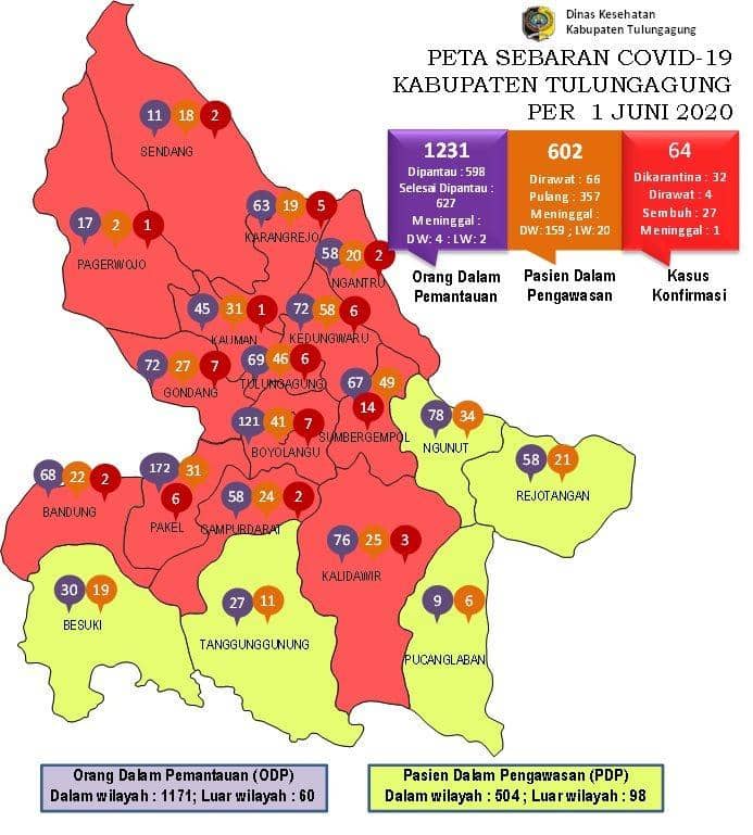 Peta sebaran kasus COVID-19 di Tulungagung, IDN Times/ istimewa