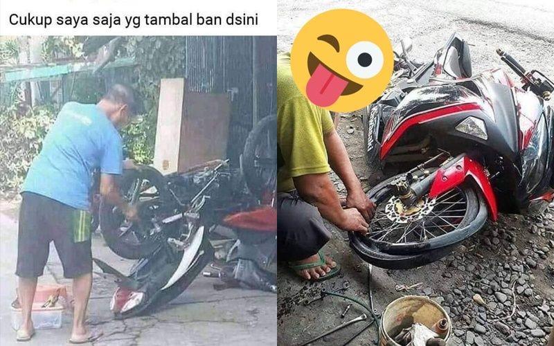 10 Potret Lucu Ulah Tukang Tambal Ban, Bikin Ngakak sampai Bocor