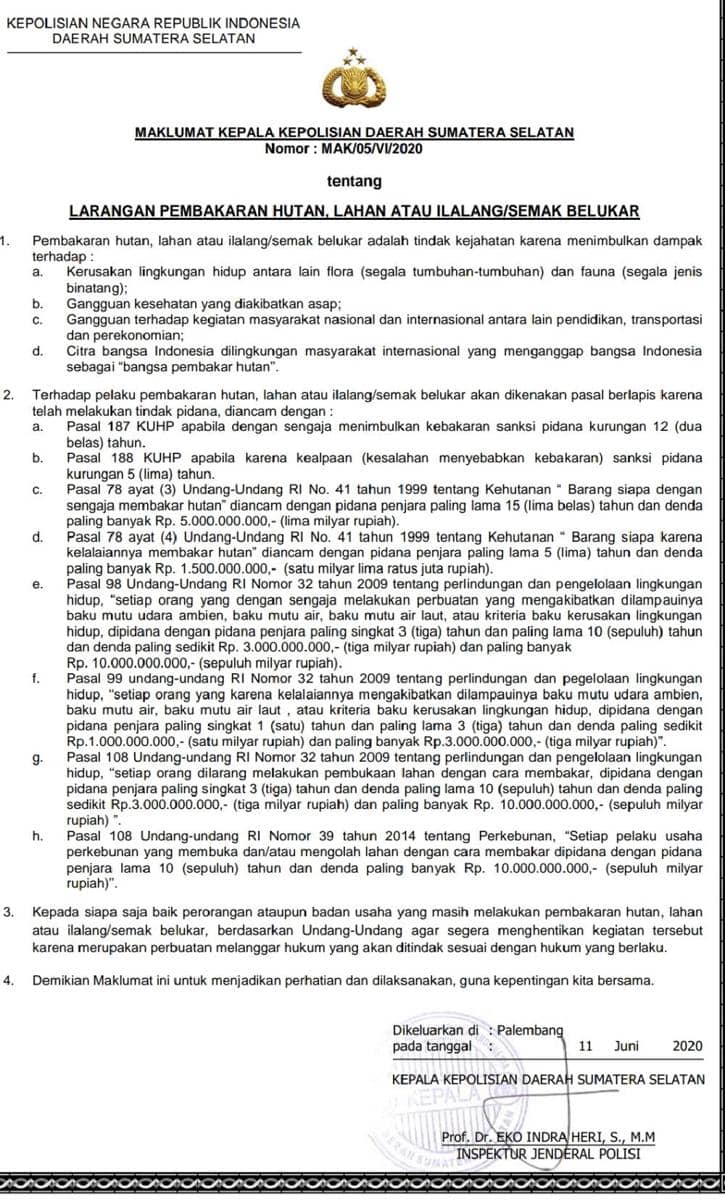 Maklumat Kapolda Sumsel (IDN Times/Humas Polda Sumsel)