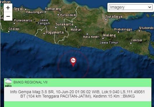 Gempa di sekitar Pacitan. Dok: BMKG