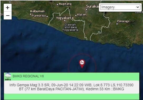 Gempa di sekitar Pacitan. Dok: BMKG