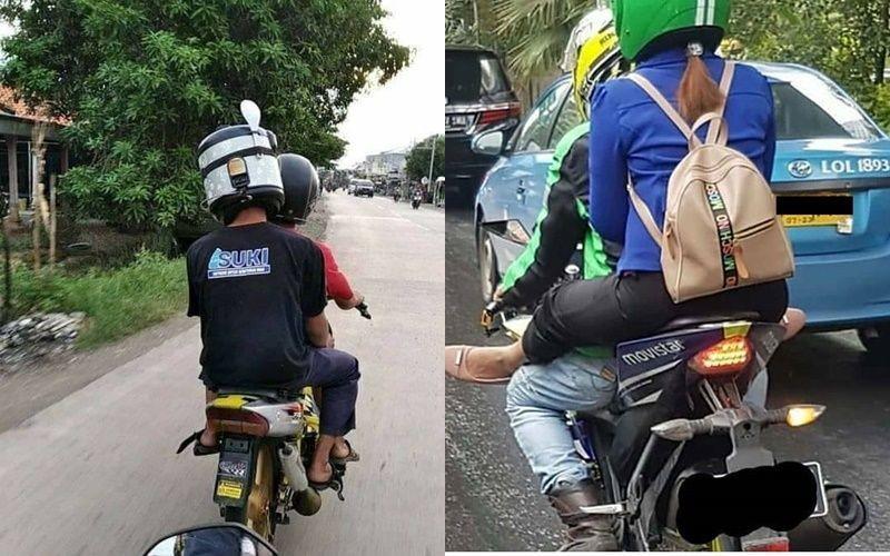 10 Potret Gaya Nyeleneh Pembonceng Motor, Gabut Banget di Jok Belakang