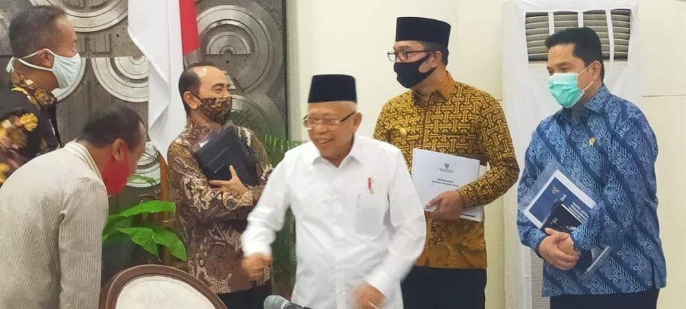 Wakil Prasiden RI Ma’ruf Amin pimpin rapat percepatan pembangunan industri halal, Istana Wapres, Jakarta, Jumat (3/7/2020). (Dok. Setwapres)