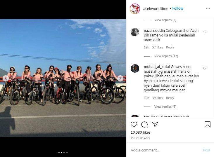 Tangkap gambar dari postingan salah satu akun Instagram tentang goweser perempuan yang viral di Kota Banda Aceh (Foto: Istimewa)