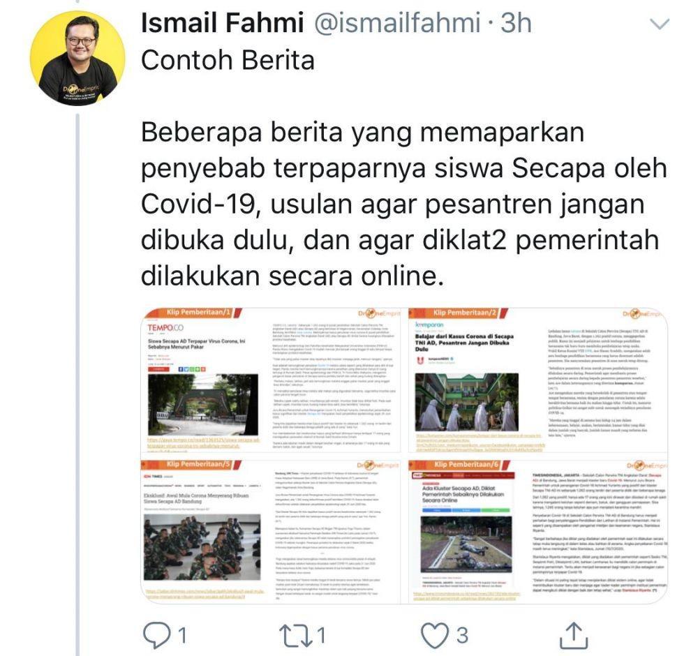 Analisa drone emprit soal penularan kasus covid-19 di Secapa TNI AD, Bandung (Dok.Twitter @ismailfahmi)