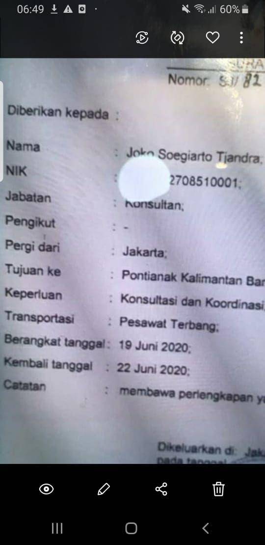 Surat Jalan Djoko Tjandra (Dok. Boyamin Saiman)