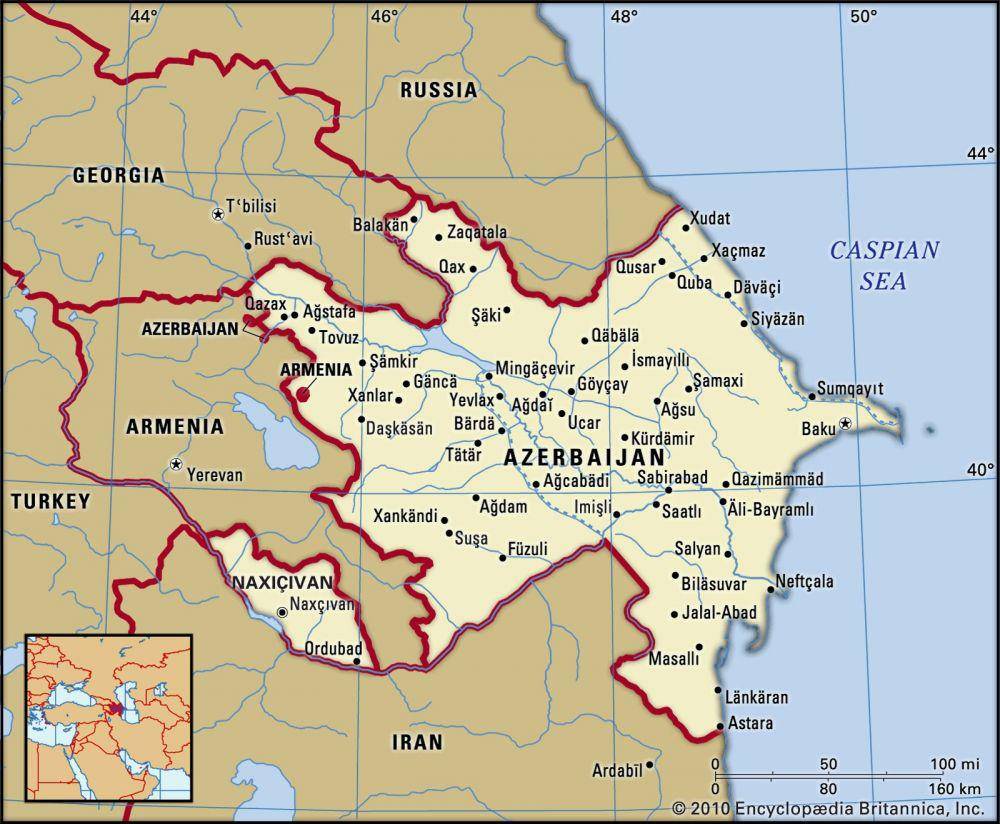 Peta yang menunjukkan letak Azerbaijan dan Armenia beserta wilayah yang menjadi lokasi pertempuran yaitu, Tavush atau Tovuz. twitter.com/WesternAzePU