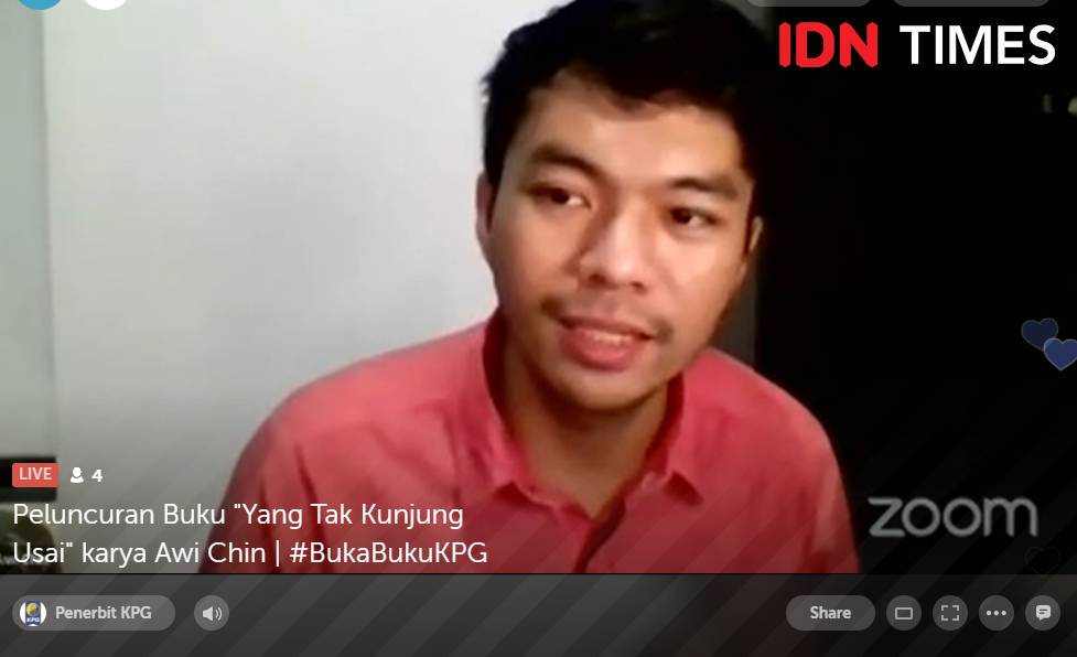 Awi Chin dalam Diskusi Virtual 'Remaja dan Kesehatan Mental' oleh Penerbit KPG kolaborasi COMMA Books dan Into the Light. 18 Juli 2020. IDN Times/Fajar Laksmita