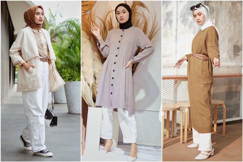 10 Ide Mix and Match White Pants ala Hijabers Alifia Diannisa, Manis!