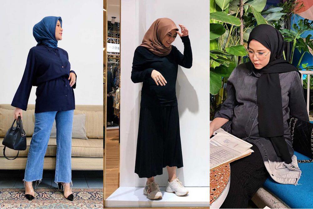 10 Inspirasi Mix and Match Outfit Hijab Warna Hitam ala Cynthia Ramlan