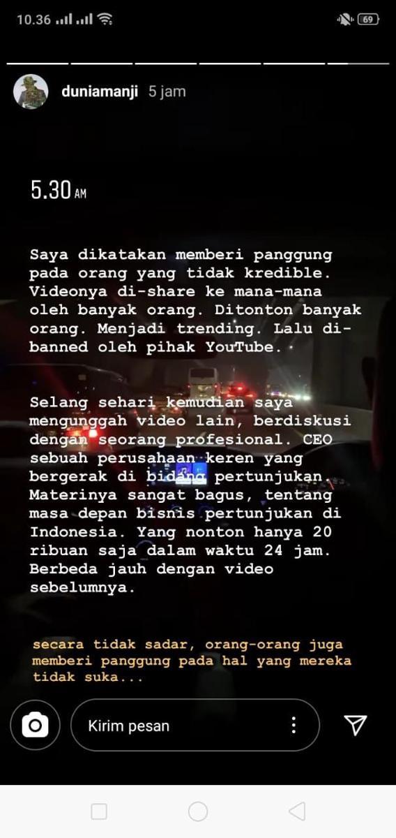 Pernyataan dari Anji mengenai video viralnya di Youtube (Instagram.com/duniamanji)