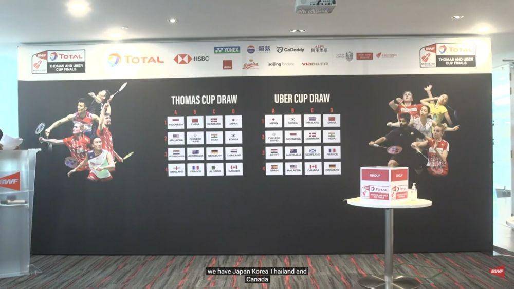 Hasil drawing Thomas Cup dan Uber Cup (YouTube.com/BadmintonWorld.tv)