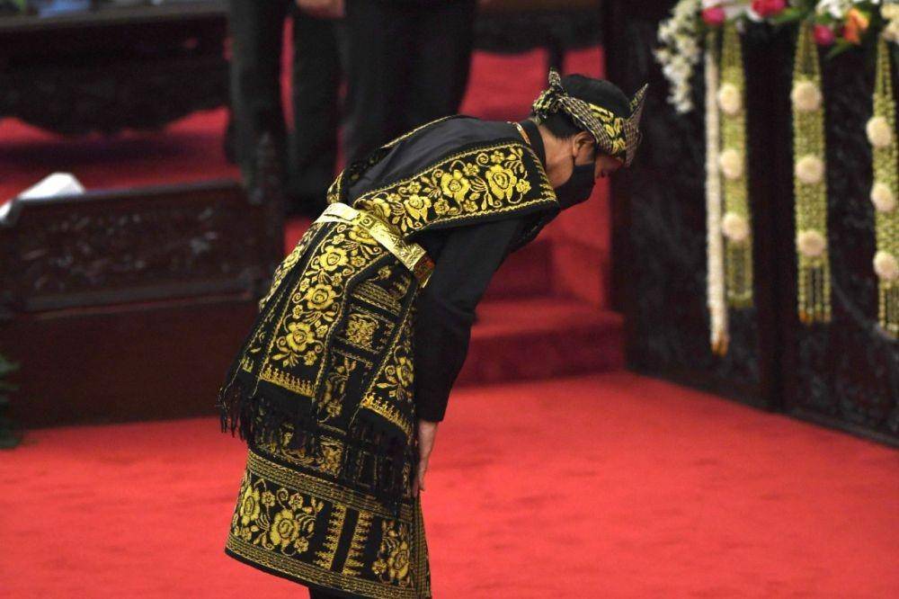 Presiden Jokowi dalam Sidang Tahunan MPR RI dan Sidang Bersama DPD dan DPR RI pada Jumat (14/8/2020) (ANTARA FOTO/Akbar Nugroho Gumay)
