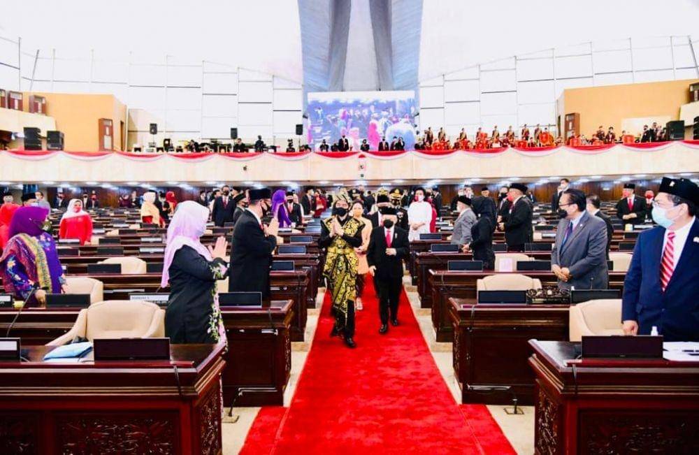 Presiden Jokowi dan Wakil Presiden Maruf Amin dalam Sidang Tahunan MPR RI dan Sidang Bersama DPD dan DPR RI pada Jumat (14/8/2020) (Dok. Biro Pers Kepresidenan)