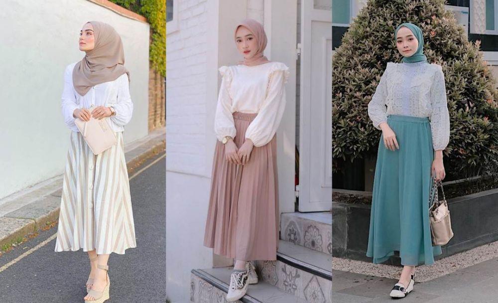 10 Ide Padu Padan Blus dan Skirt untuk Style Hijab Anggun