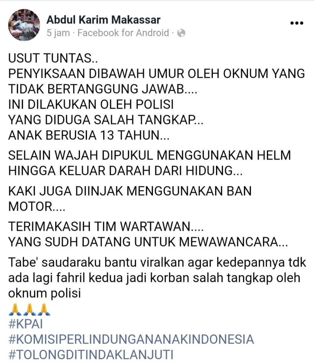 Tangkapan layar FB paman korban/Screenshot