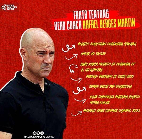 Pelatih Badak Lampung FC Rafael Berges Martin. (Facebook badaklampungfc)