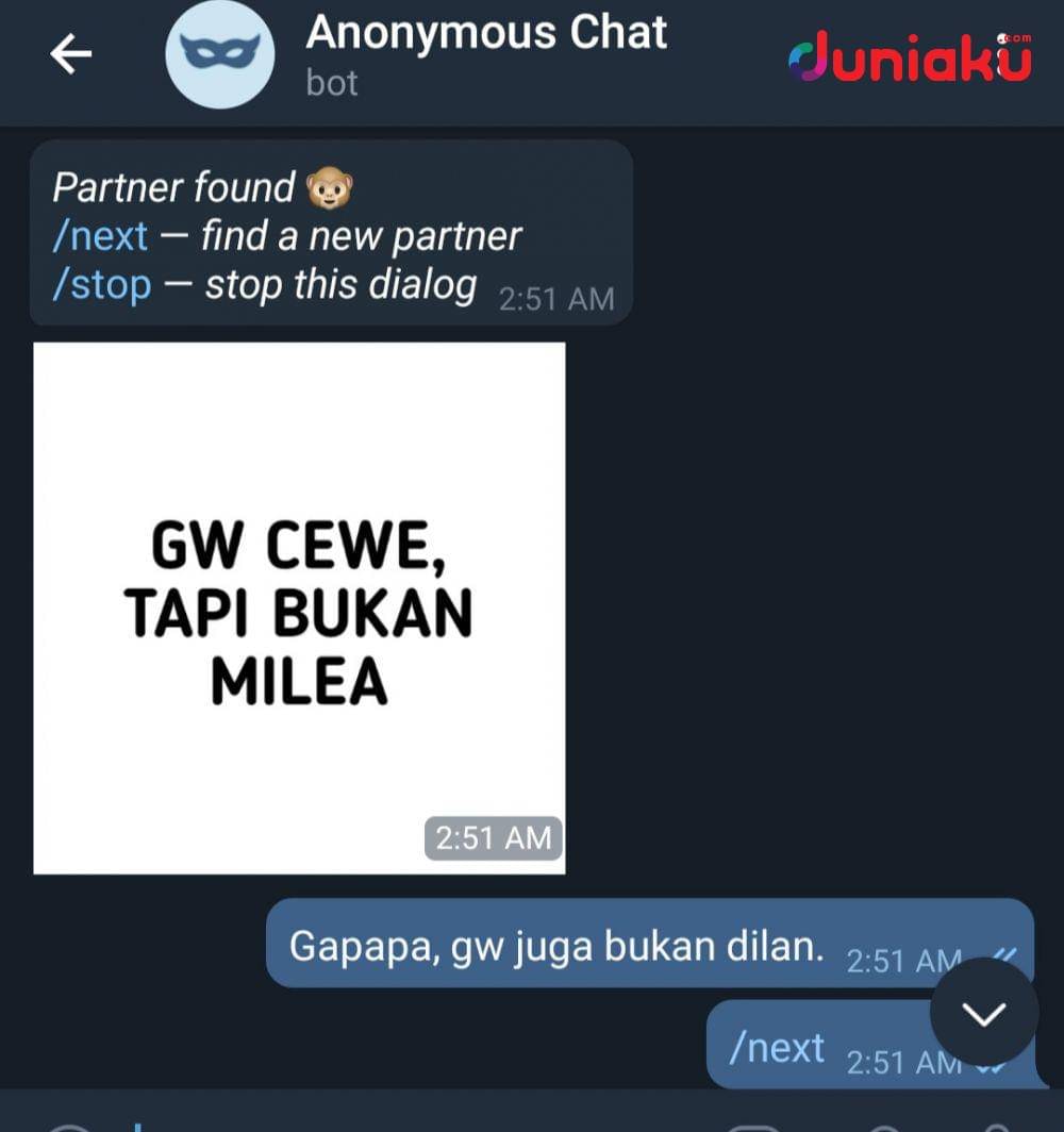 Tangkapan layar chat anonymous Telegram. duniaku.com/Adhitya Daniel