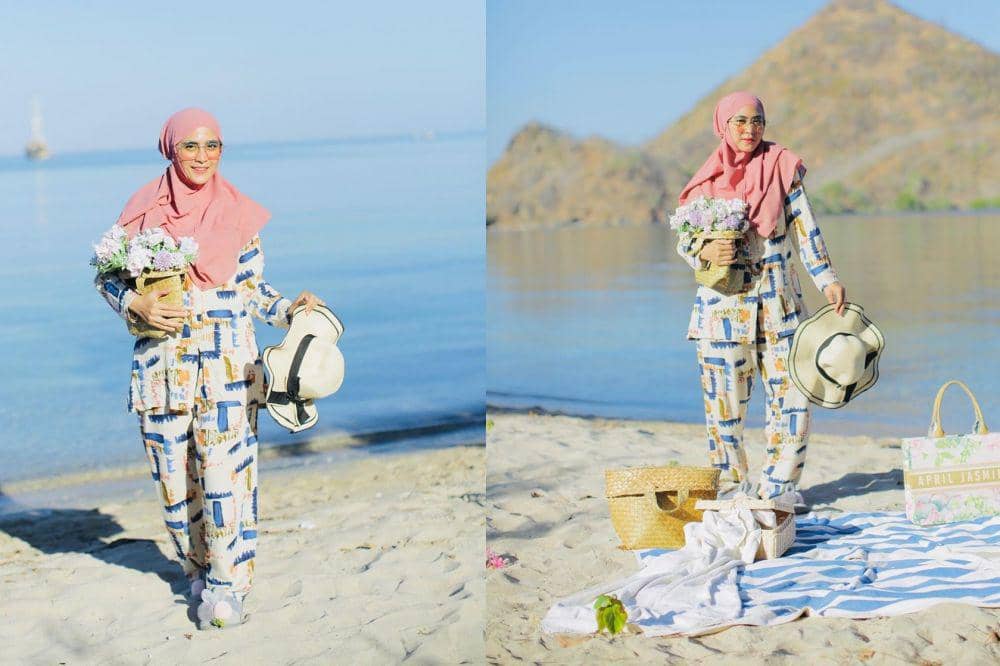 Pakai Piama di Pantai Labuan Bajo, Ini 9 Pesona April Jasmine bak ABG