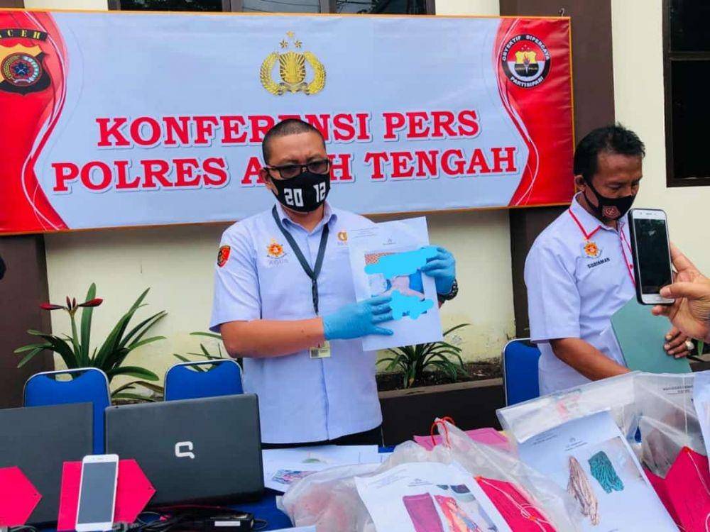 Kasat Reskrim Polres Aceh Tengah, AKP Agus Riwayanto Diputra saat konferensi pers di Mapolres Aceh Tengah (Foto Istimewa)