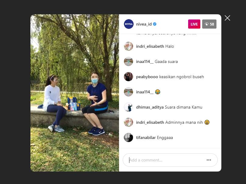 LIVE Instagram Official NIVEA Indonesia: @nivea_id  “Tetap Fit Saat Pandemi: Nyaman Berolahraga Outdoor dengan Kulit Terlindungi”. 6 September 2020. IDN Times/M. Tarmizi Murdianto