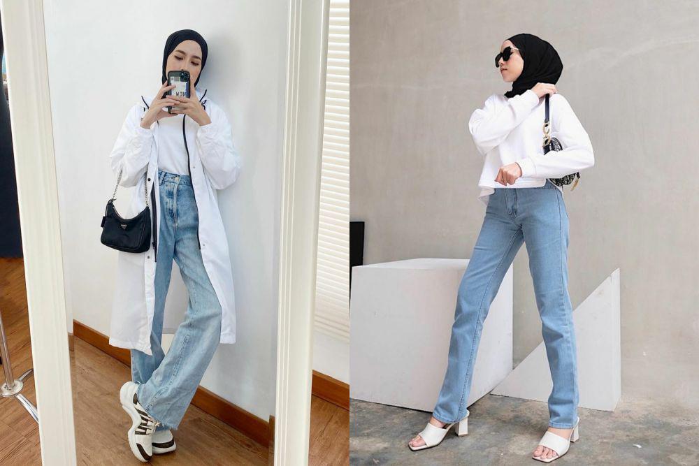 10 Ide Mix and Match Outfit Denim Hijab ala Amelia Elle, Fashionable!