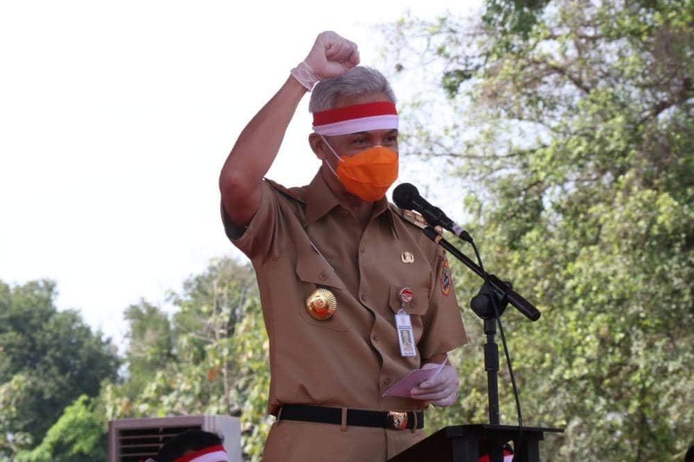 Gubernur Jateng, Ganjar Pranowo memberi sambutan Silahturahmi Kebhinnekaan dan Doa Bersama di Benteng Vastenburg, Senin (7/9/20). Dok.Humas Pemkot Solo