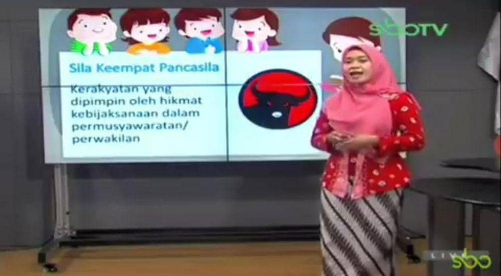Tangkapan layar pembelajaran online di SBO TV yang menayangkan logo PDIP. IDN Times/Dok.Istimewa