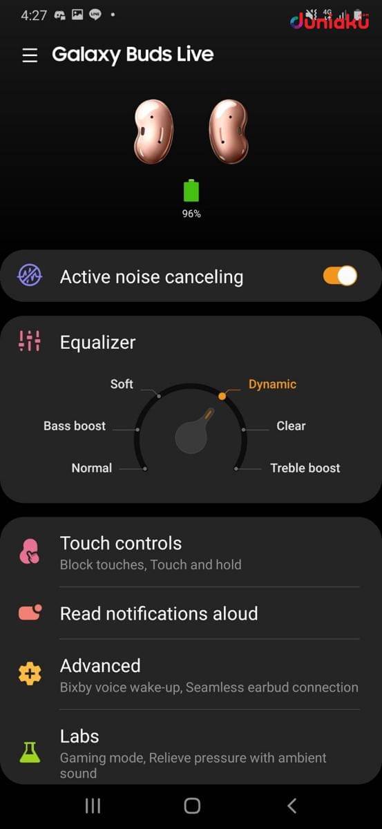 Pengaturan Galaxy Wearables untuk Earphone Samsung Galaxy Buds Live. duniaku.com/Adhitya Daniel