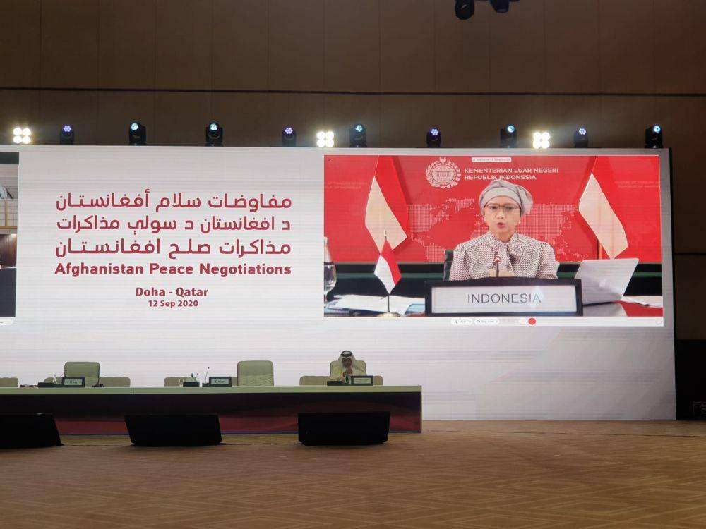 Menlu Retno Marsudi memberikan pandangannya dalam perundingan damai Taliban-Pemerintah Afghanistan (Dokumentasi Kemenlu)