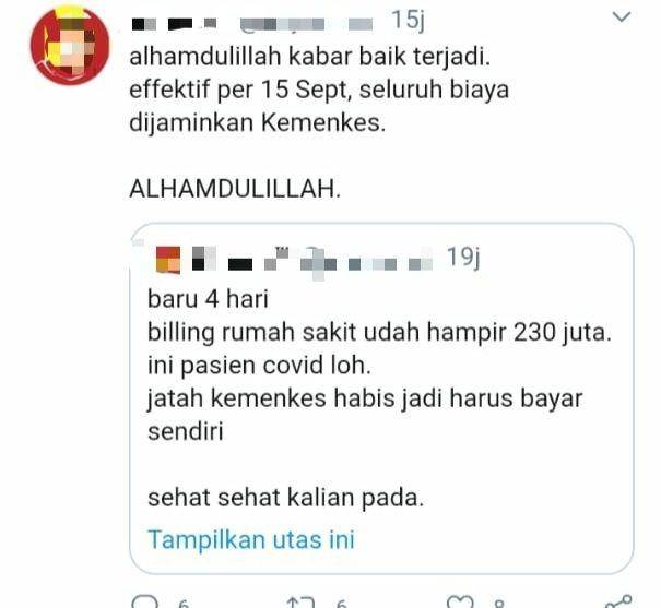 Tangkap Layar - Biaya yang dihabiskan untuk merawat pasien COVID-19 (Twitter.com/nysm)