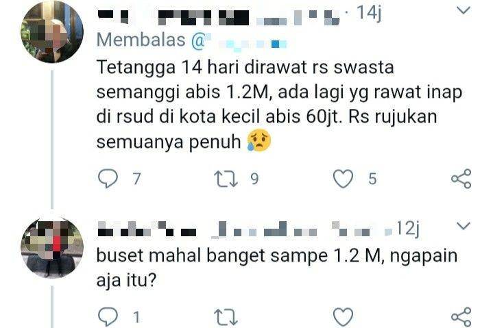 Tangkap Layar - Biaya yang dihabiskan untuk merawat pasien COVID-19 (Twitter.com/wdwss)